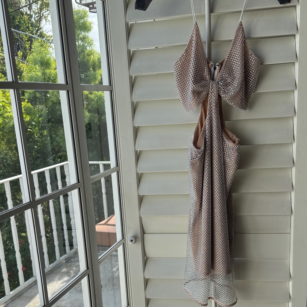 Alice + Olivia Tan Mesh Bow Dress